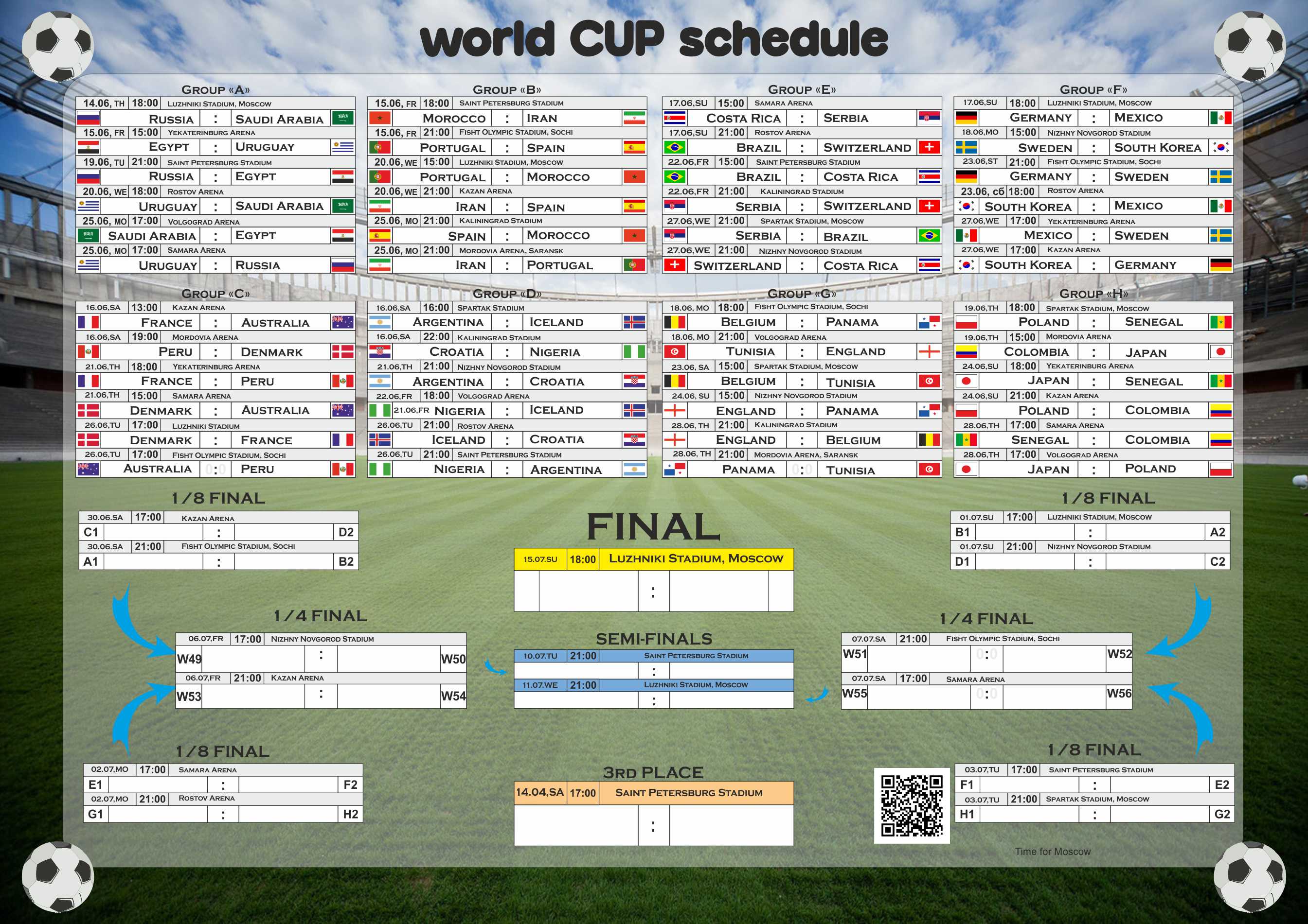 schedule in English for the world Cup